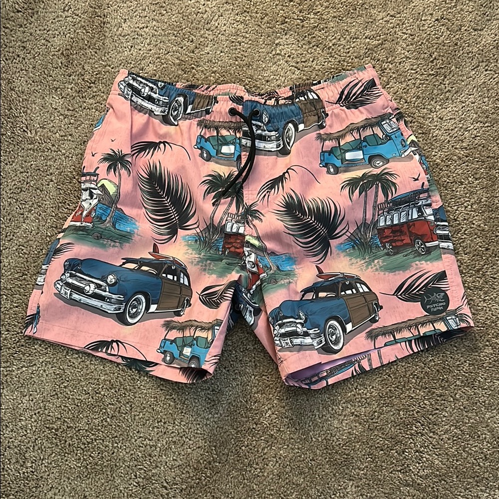 Psycho Tuna Mens M Salmon/Pink Swim Trunks/Bathing Suit